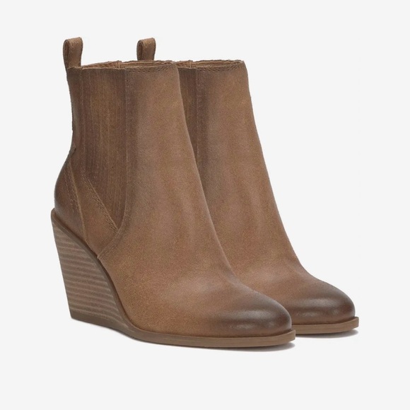 Lucky Brand Shoes - Lucky Brand Fall Wilano Suede Desert Palm Career Stacked Wedge Heel Boots NWT 10